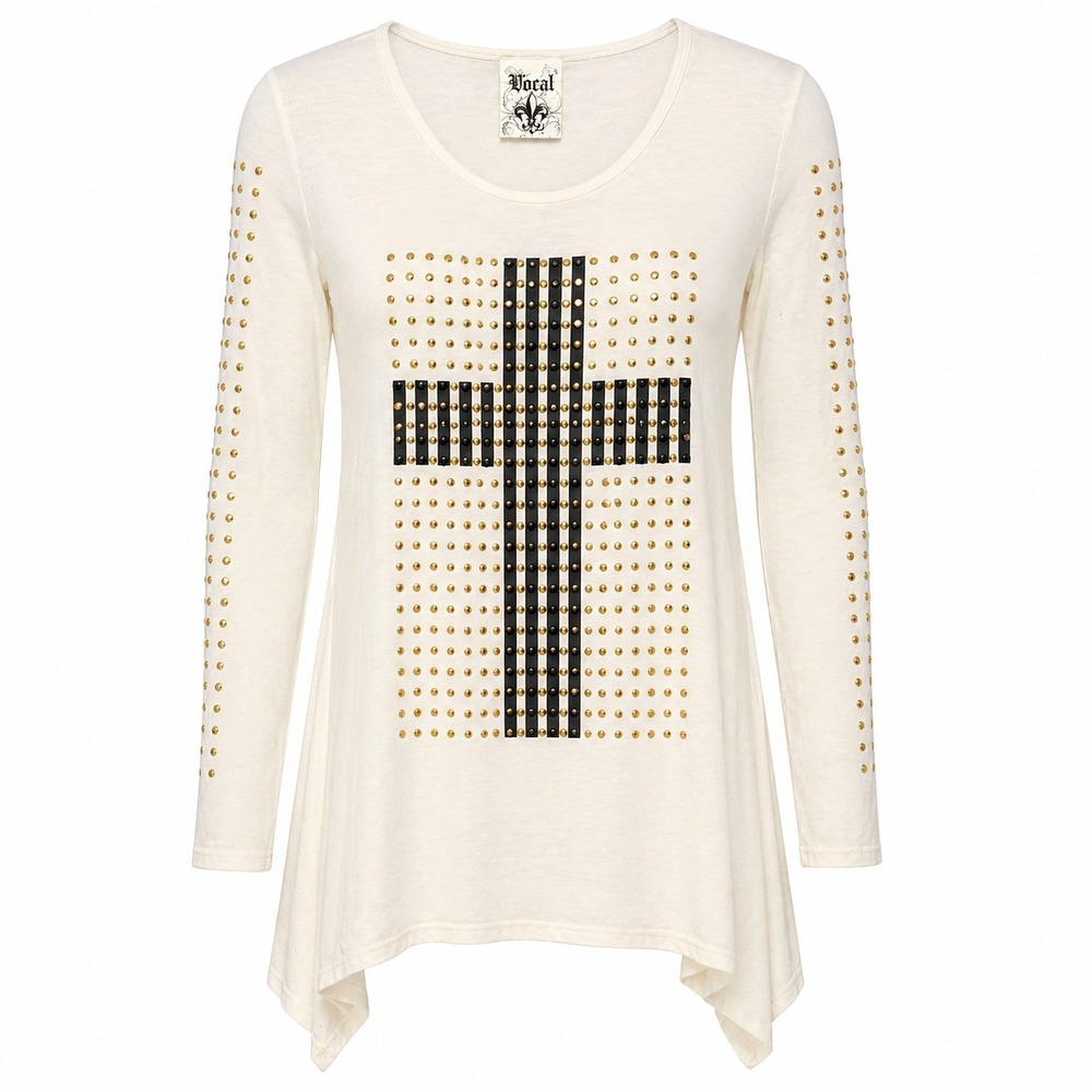 Y2K Vocal Grunge Cross Studded Top Women Sz Small Indie Sleaze Gothic Streetwear